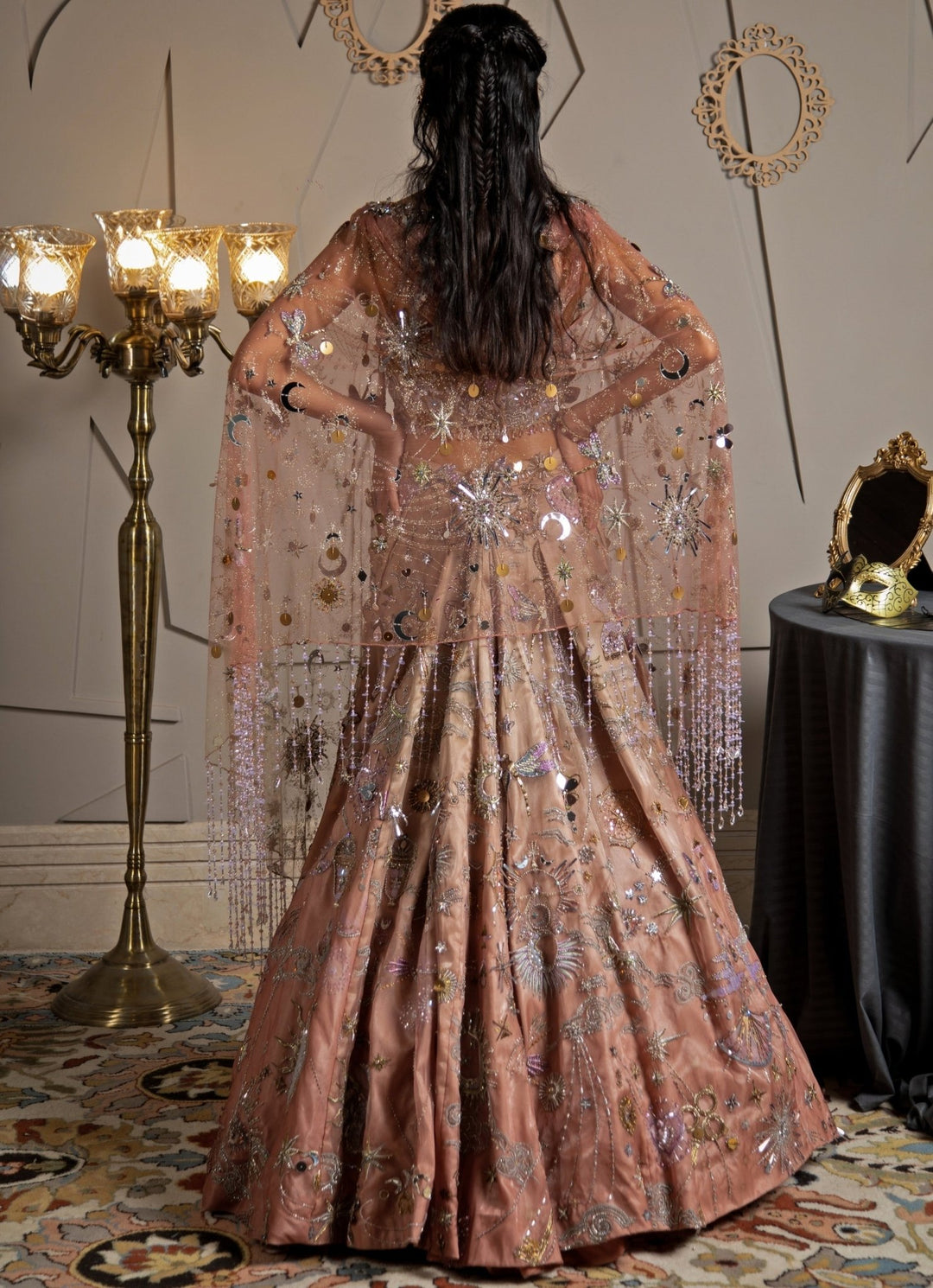 Rose Pink Ombre Embroidered Lehenga Set Moledro - Fabilicious Fashion