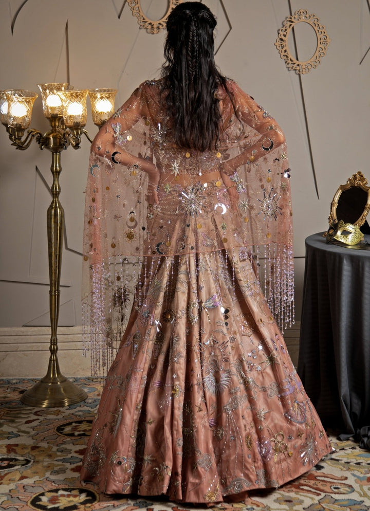 Rose Pink Ombre Embroidered Lehenga Set Moledro - Fabilicious Fashion