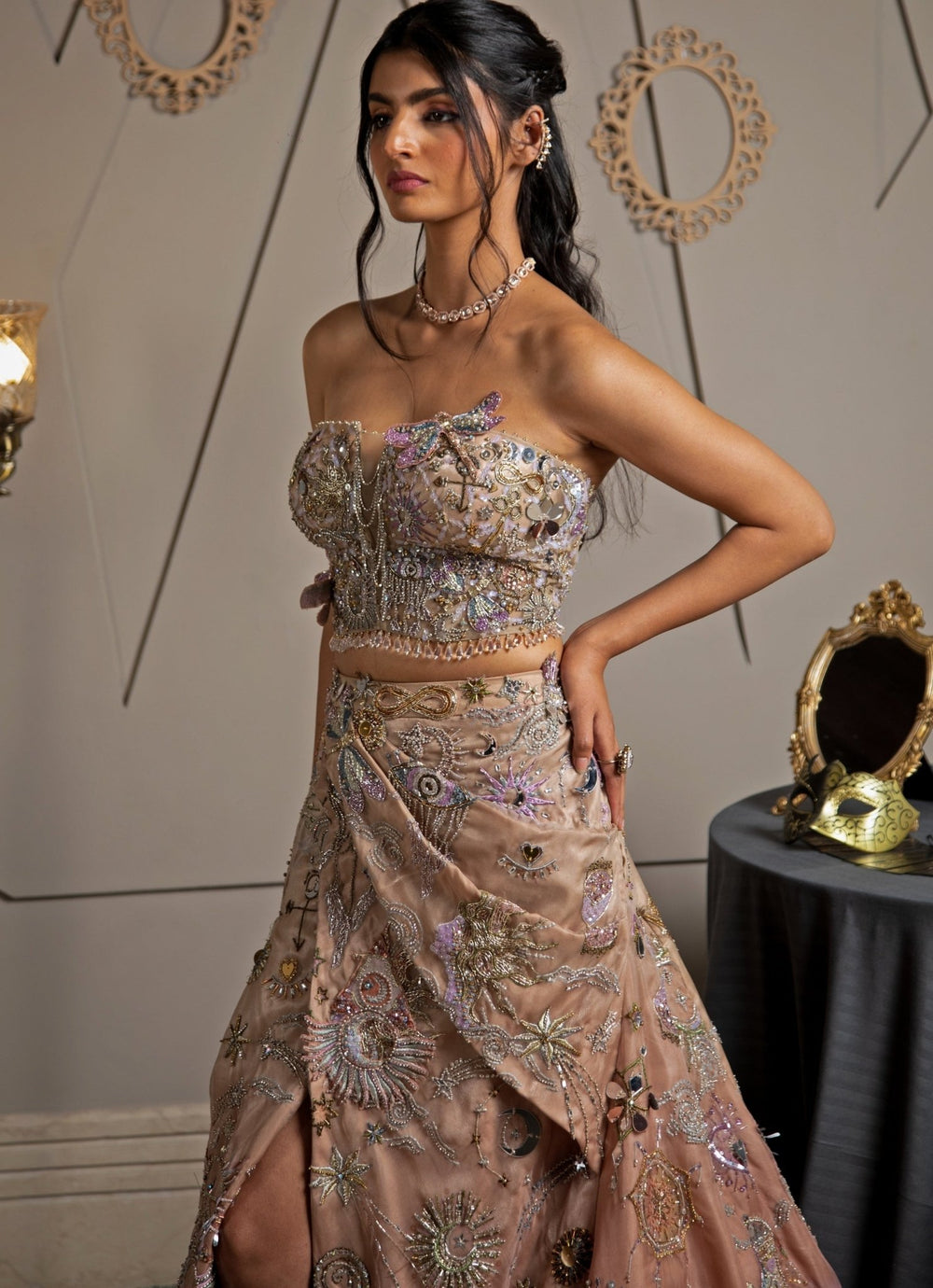 Rose Pink Ombre Embroidered Lehenga Set Moledro - Fabilicious Fashion