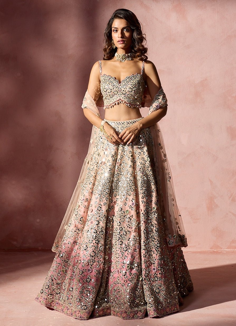 Nitika Gujral Rose Pink Organza Ombre Mirror Lehenga SetFabilicious Fashion