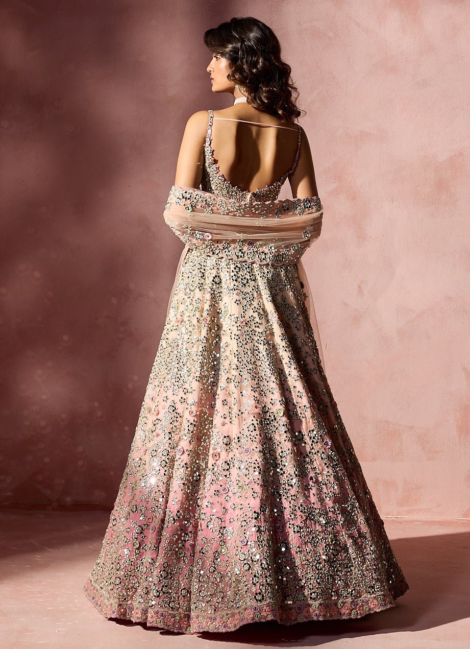 Nitika Gujral Rose Pink Organza Ombre Mirror Lehenga SetFabilicious Fashion