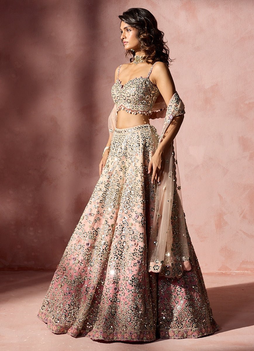 Nitika Gujral Rose Pink Organza Ombre Mirror Lehenga SetFabilicious Fashion