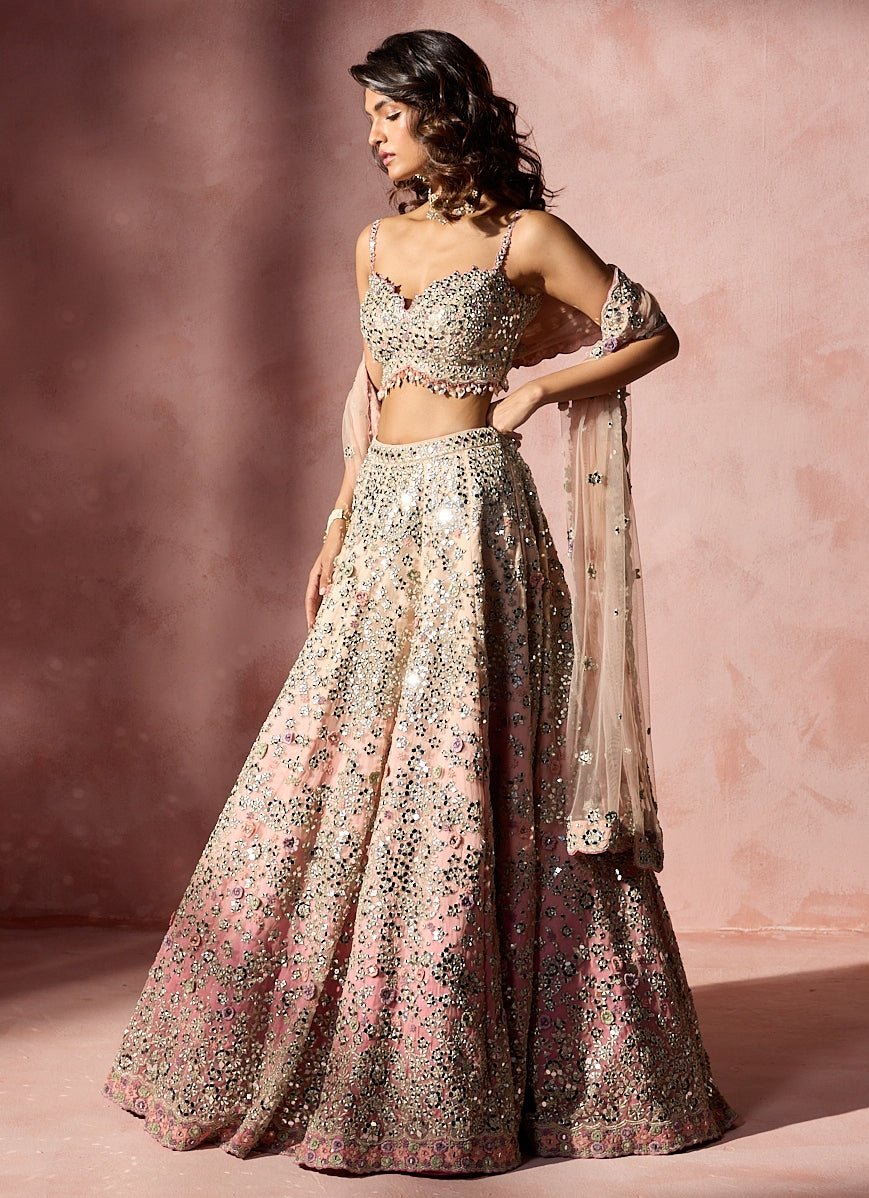Nitika Gujral Rose Pink Organza Ombre Mirror Lehenga SetFabilicious Fashion