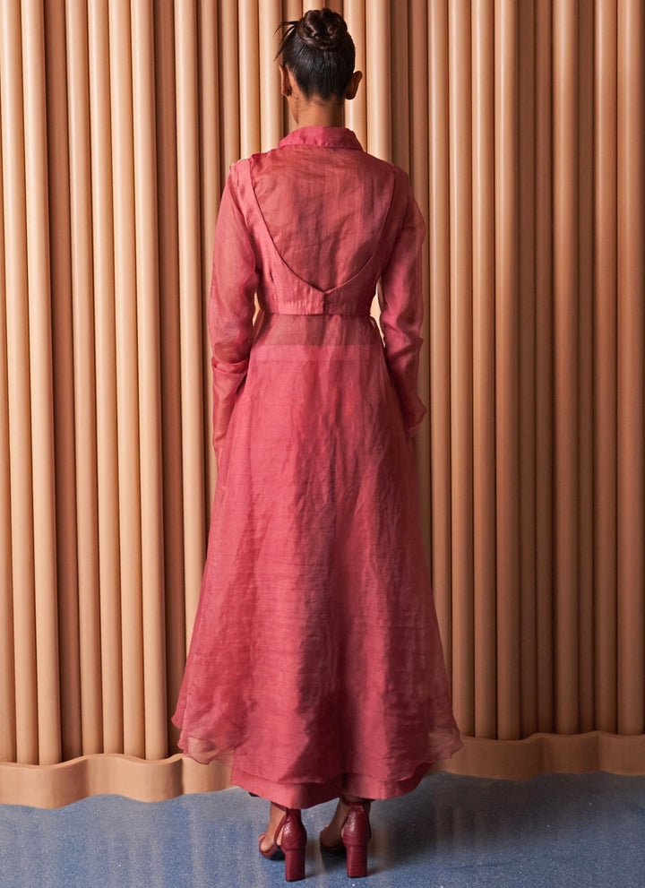 Rishi and Vibhuti Rose Pink Organza Pant Set With CapeFabilicious Fashion