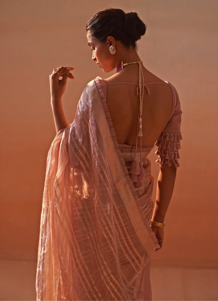 Nitika Gujral Rose Pink Organza Tissue SareeFabilicious Fashion
