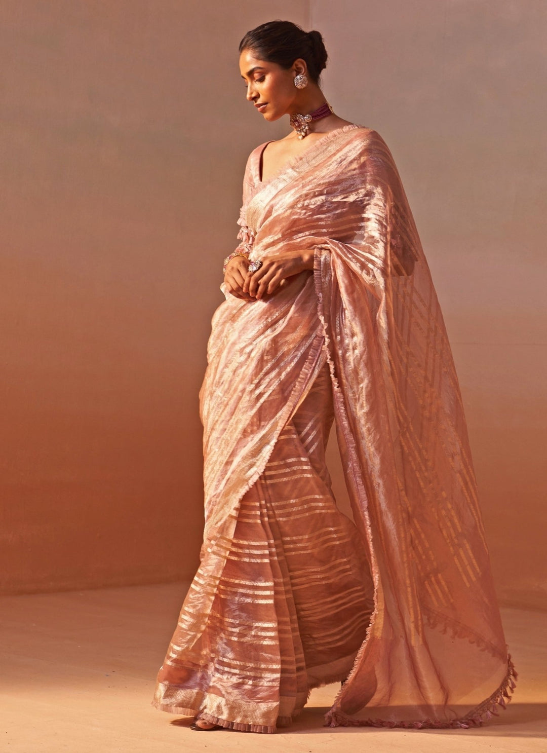 Nitika Gujral Rose Pink Organza Tissue SareeFabilicious Fashion