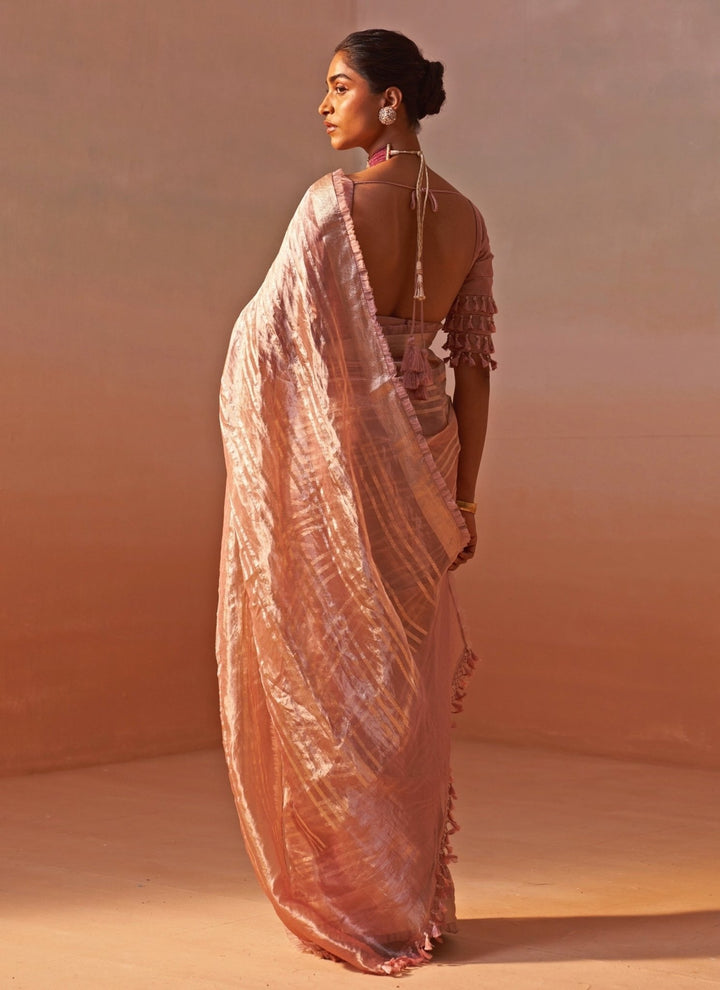 Nitika Gujral Rose Pink Organza Tissue SareeFabilicious Fashion