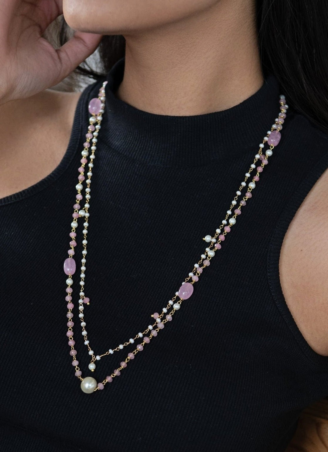Do Taara Rose Pink Quartz And Pearls NecklaceFabilicious Fashion
