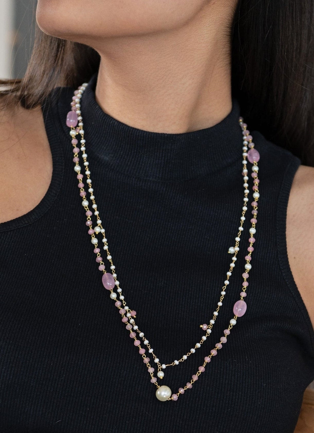 Do Taara Rose Pink Quartz And Pearls NecklaceFabilicious Fashion