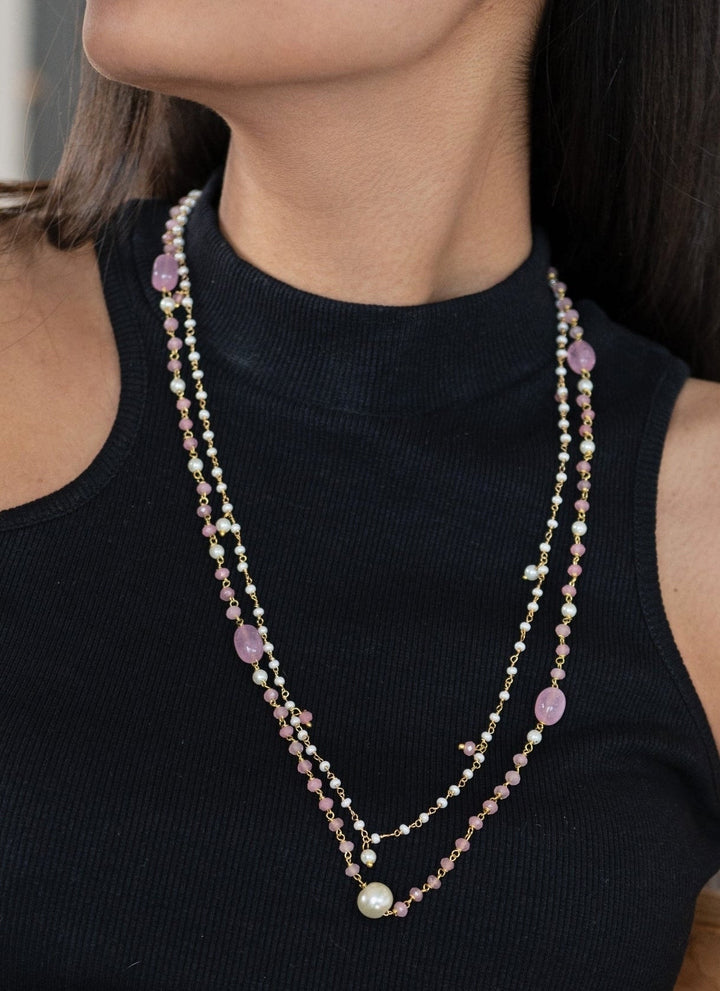 Do Taara Rose Pink Quartz And Pearls NecklaceFabilicious Fashion