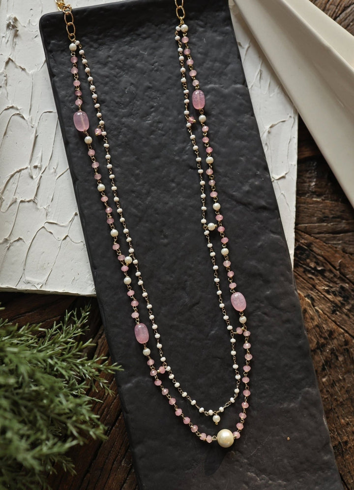 Do Taara Rose Pink Quartz And Pearls NecklaceFabilicious Fashion