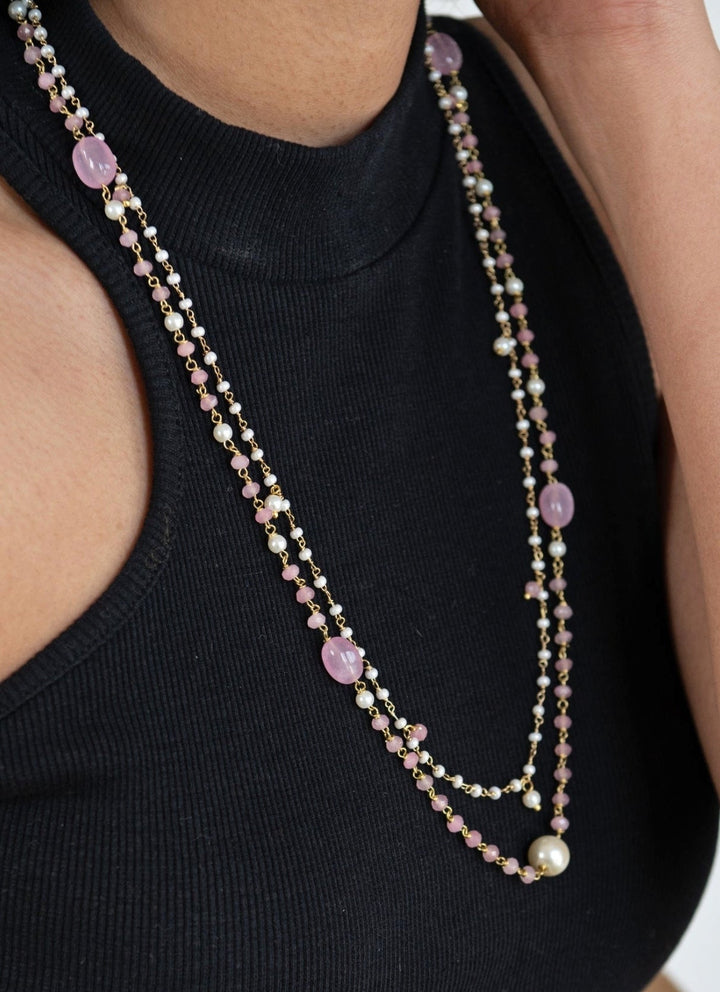 Do Taara Rose Pink Quartz And Pearls NecklaceFabilicious Fashion