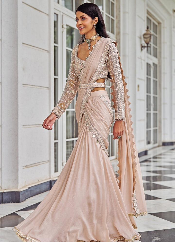 Rose Pink Sequinned Mermaid Lehenga Saree Set Nidhika Shekar - Fabilicious Fashion