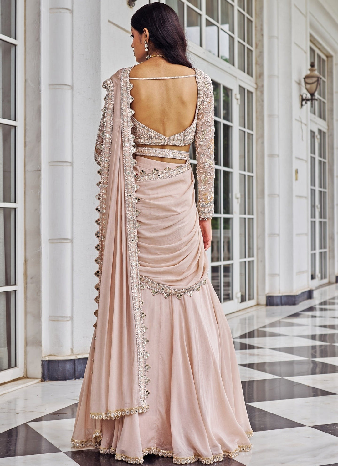 Rose Pink Sequinned Mermaid Lehenga Saree Set Nidhika Shekar - Fabilicious Fashion