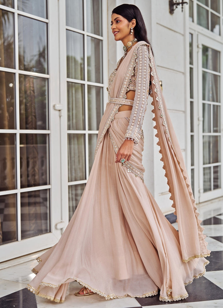 Rose Pink Sequinned Mermaid Lehenga Saree Set Nidhika Shekar - Fabilicious Fashion