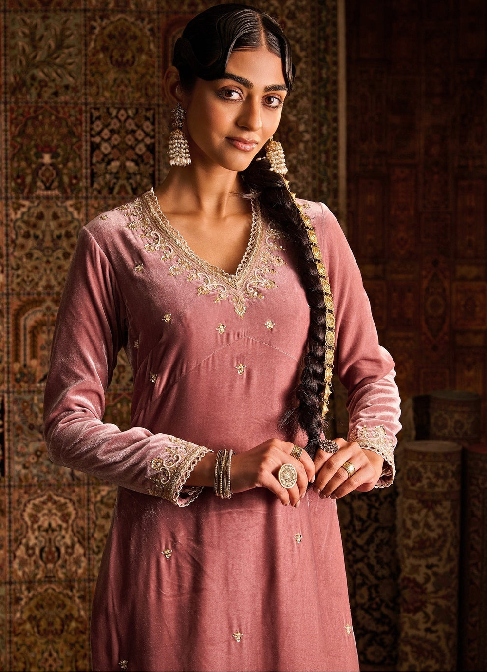 Zoon Tribe Rose Pink Silk Velvet Kurta Pants SetFabilicious Fashion