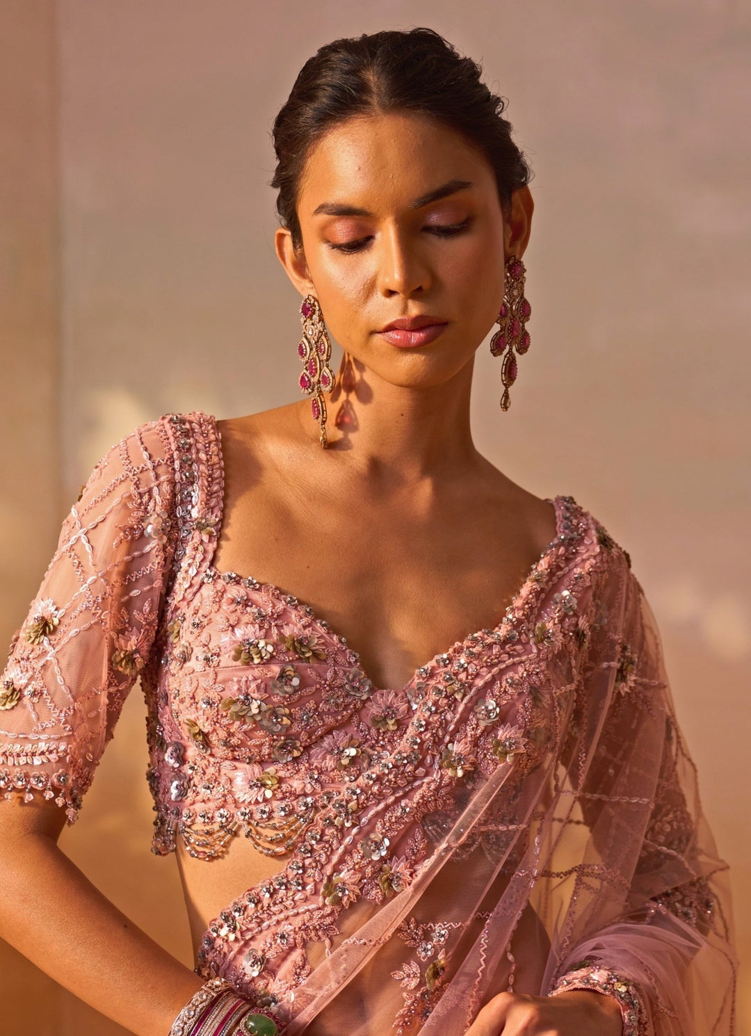 Nitika Gujral Rose Pink Soft Net SareeFabilicious Fashion