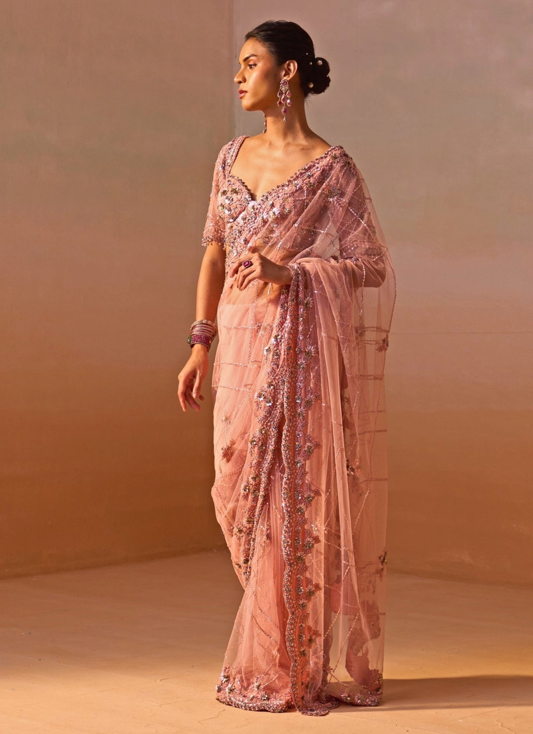 Nitika Gujral Rose Pink Soft Net SareeFabilicious Fashion