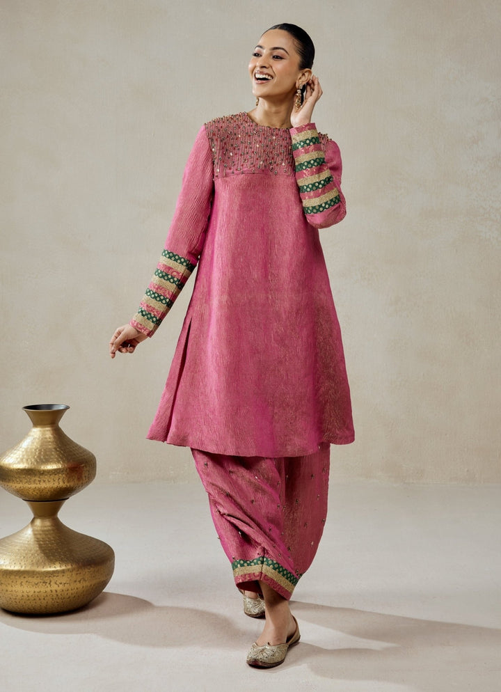 Nitika Gujral Rose Pink Tissue Kurta Salwar SetFabilicious Fashion