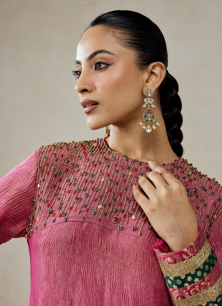 Nitika Gujral Rose Pink Tissue Kurta Salwar SetFabilicious Fashion