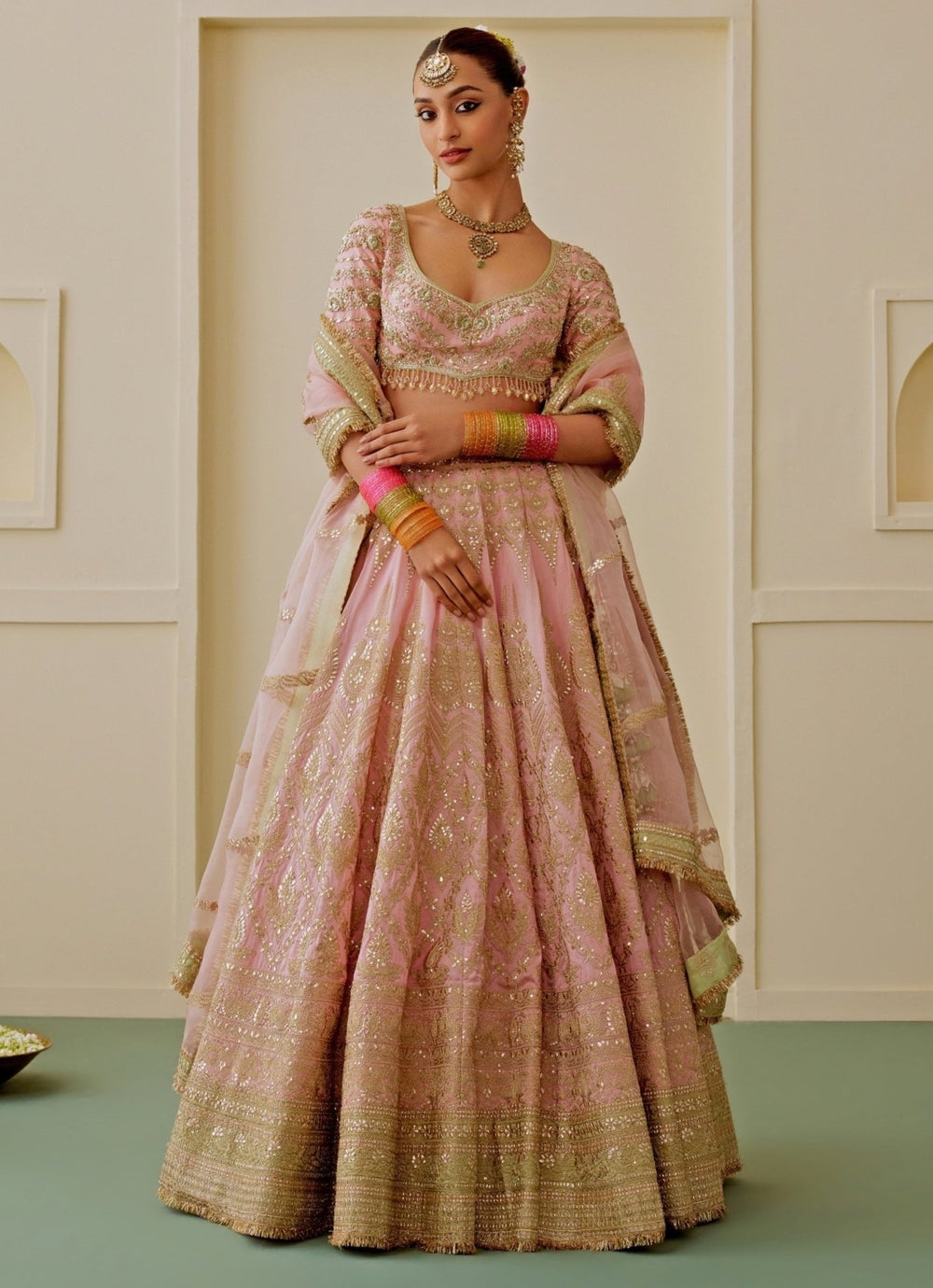 Gopi Vaid Rose Pink Tussar Bridal Lehenga SetFabilicious Fashion