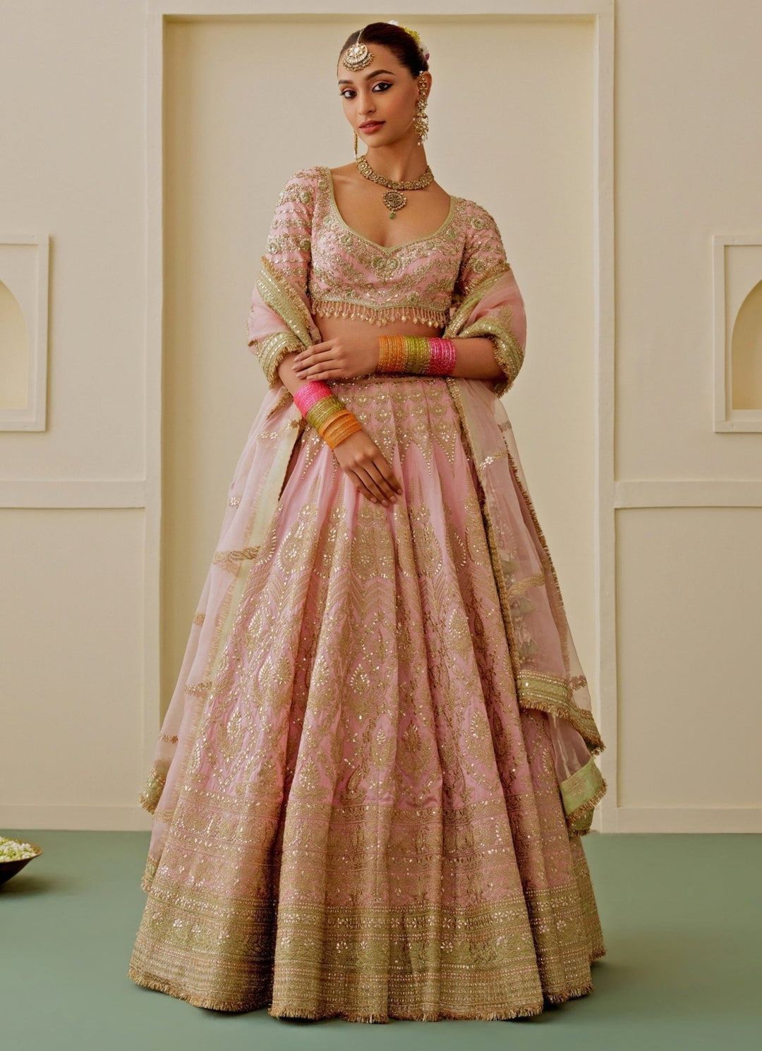 Gopi Vaid Rose Pink Tussar Bridal Lehenga SetFabilicious Fashion