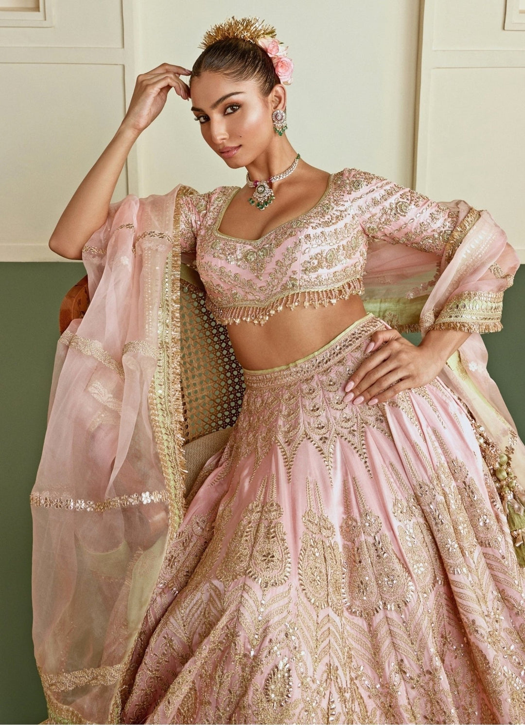 Gopi Vaid Rose Pink Tussar Bridal Lehenga SetFabilicious Fashion