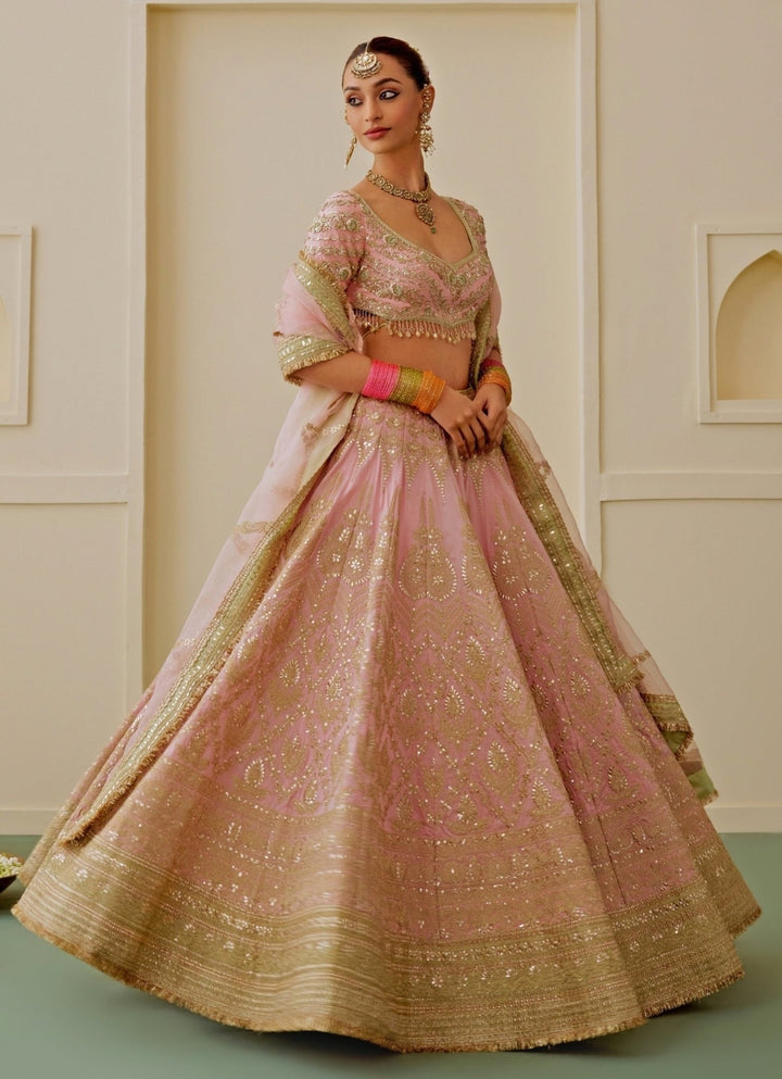 Gopi Vaid Rose Pink Tussar Bridal Lehenga SetFabilicious Fashion