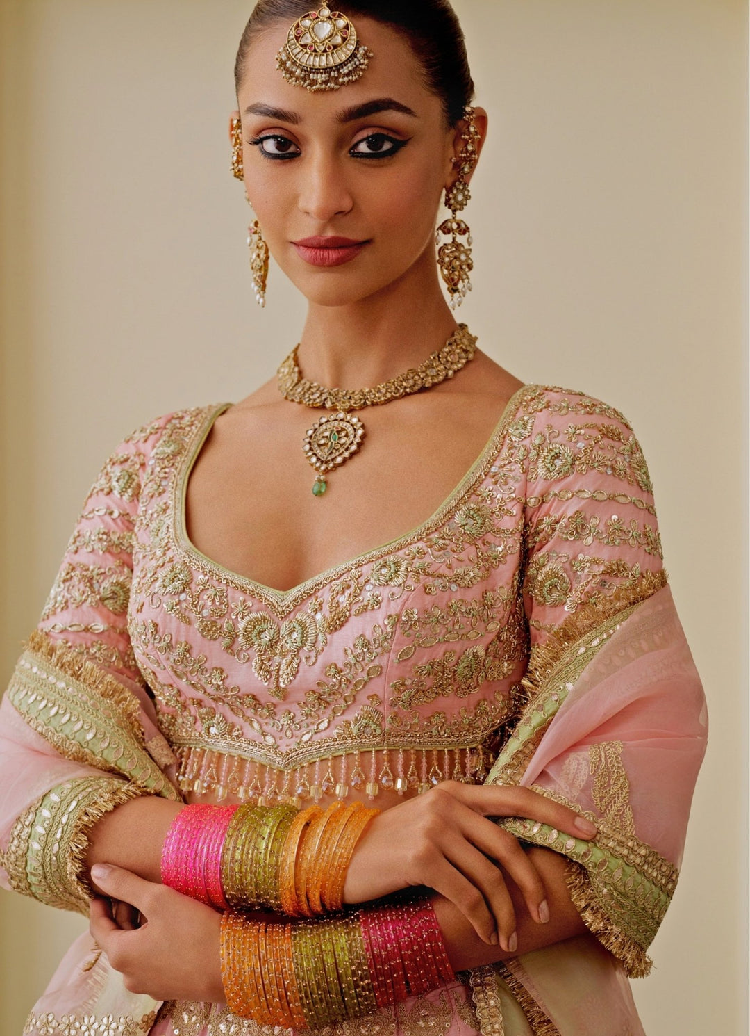 Gopi Vaid Rose Pink Tussar Bridal Lehenga SetFabilicious Fashion
