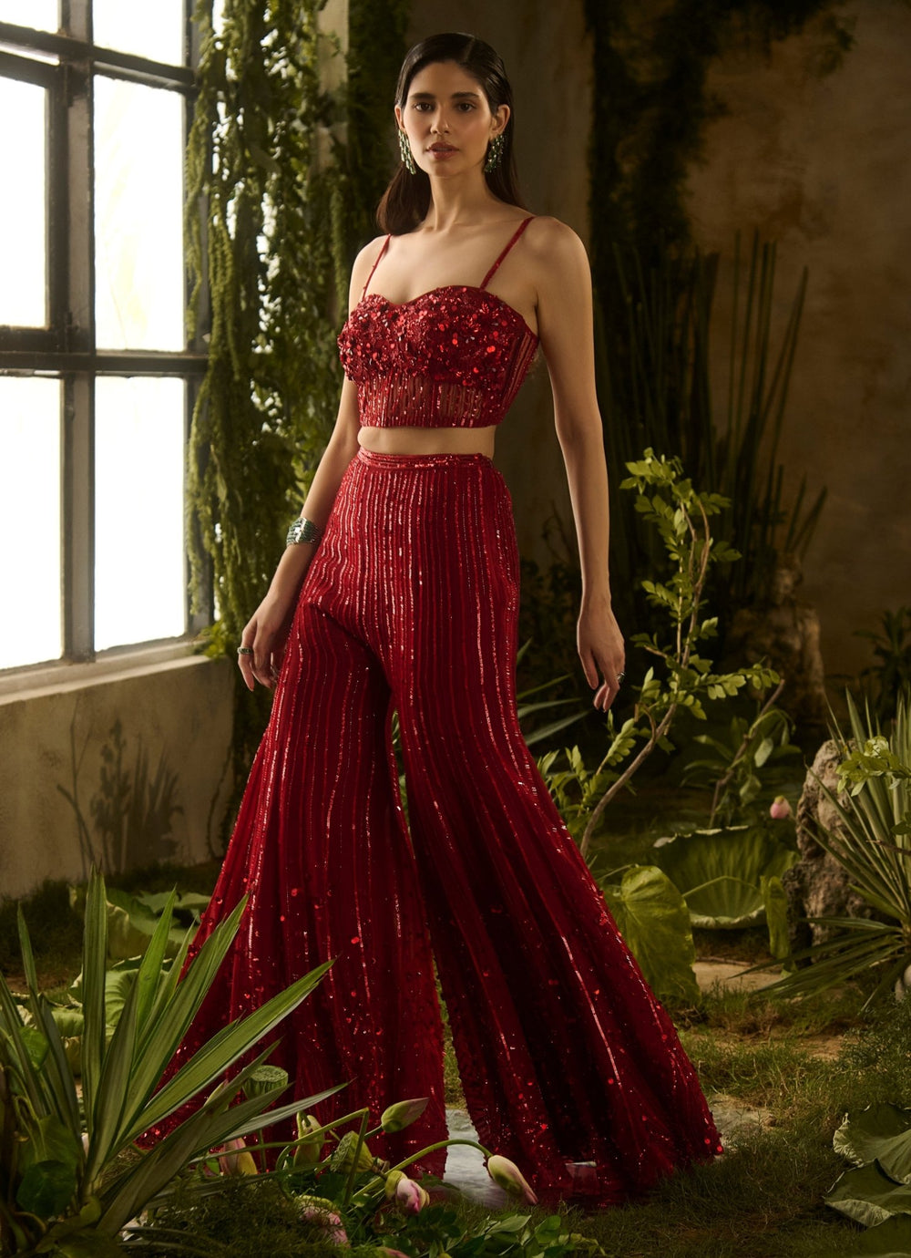 Rouge Red Organza Blouse Pant Set Parul Gandhi - Fabilicious Fashion