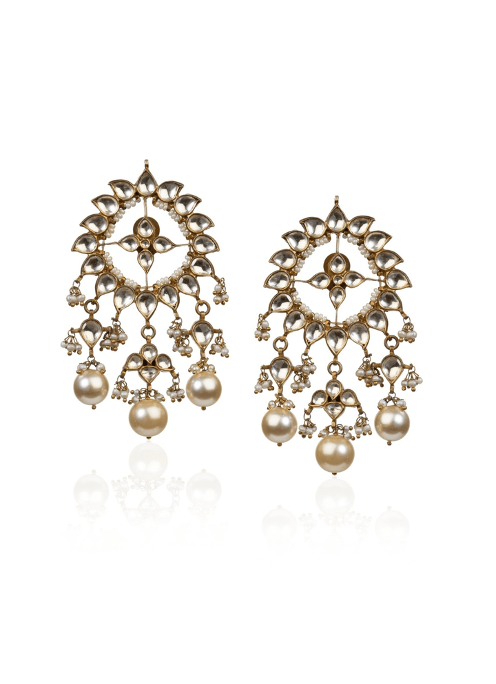 Round Shape Earrings With Pearl Riana by Shikha Jindal - Fabilicious Fashion