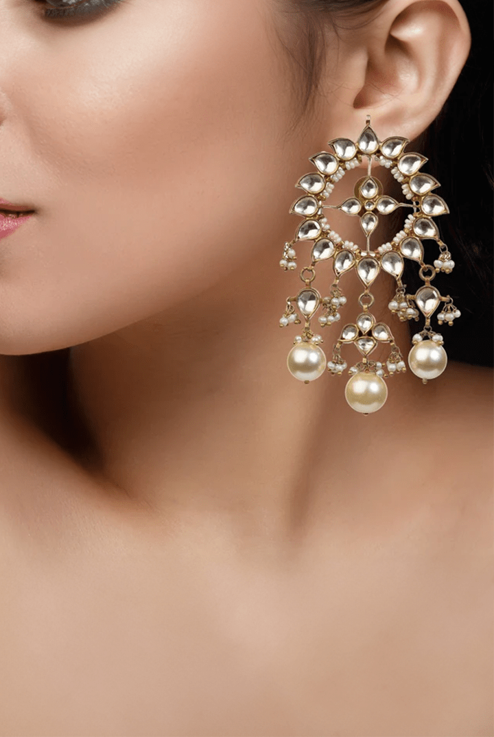 Round Shape Earrings With Pearl Riana by Shikha Jindal - Fabilicious Fashion