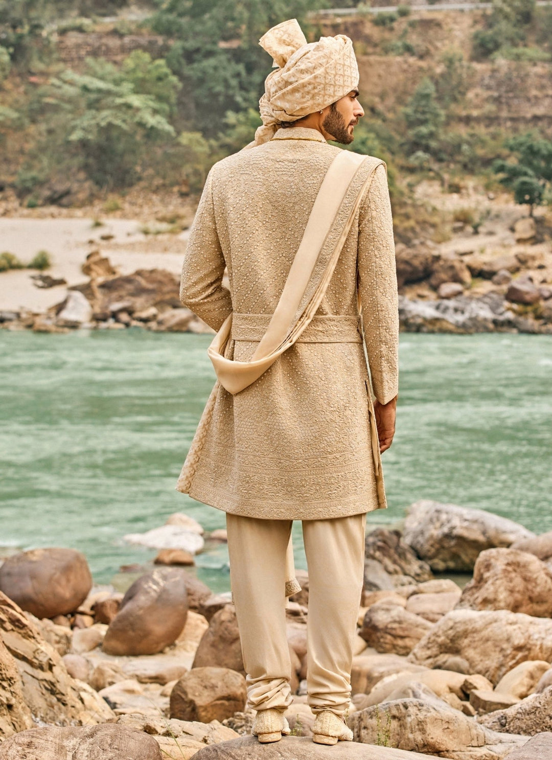 Nitika Gujral - Men Royal Beige Raw Silk Sherwani SetFabilicious Fashion