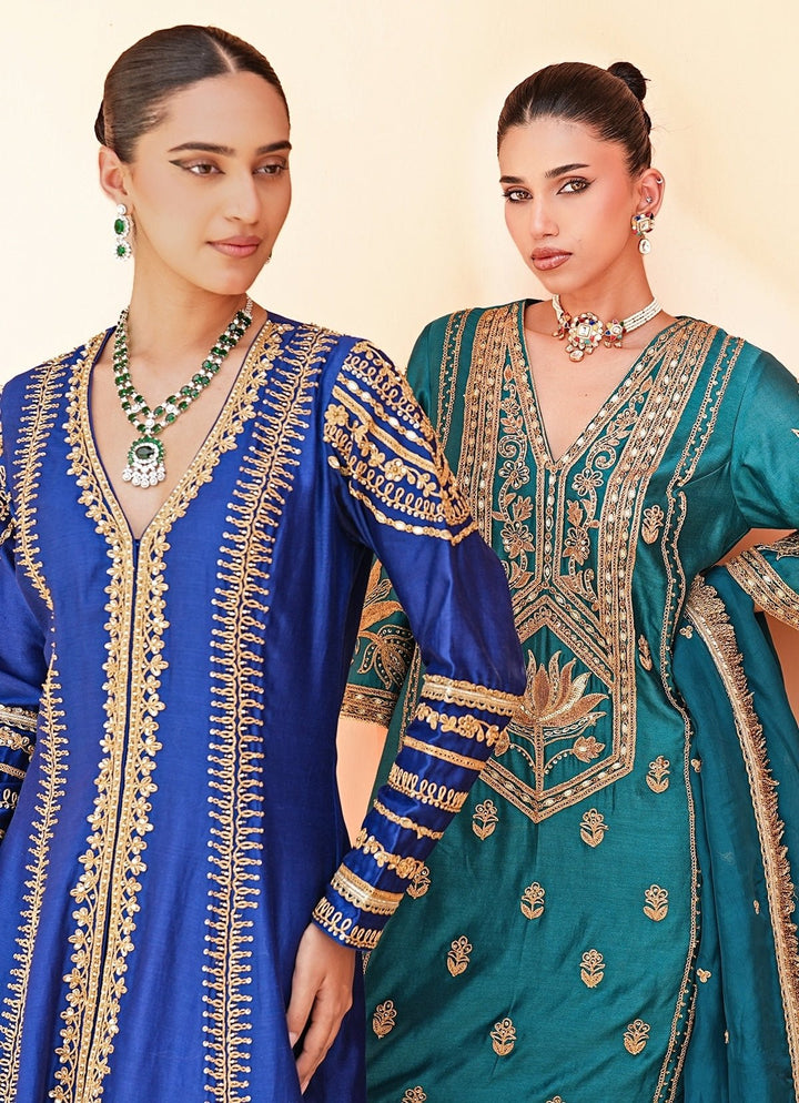 Nidhika Shekhar Royal Blue Chanderi Kurta Lehenga SetFabilicious Fashion