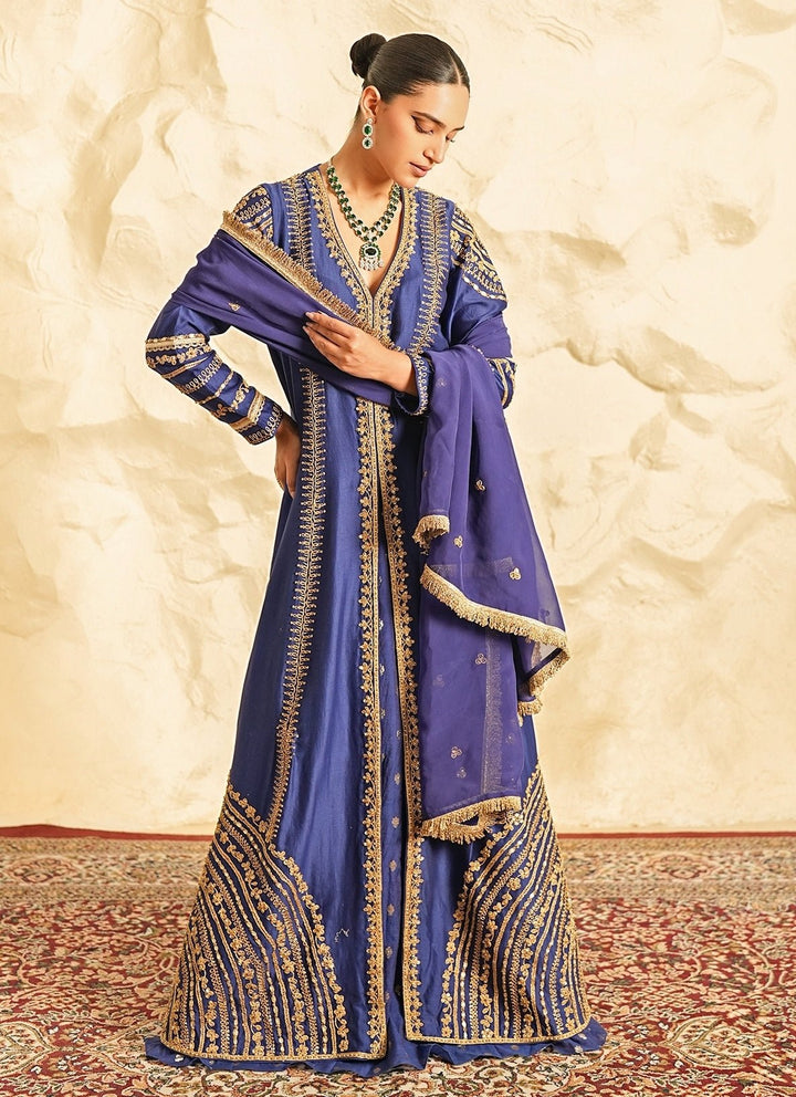 Nidhika Shekhar Royal Blue Chanderi Kurta Lehenga SetFabilicious Fashion