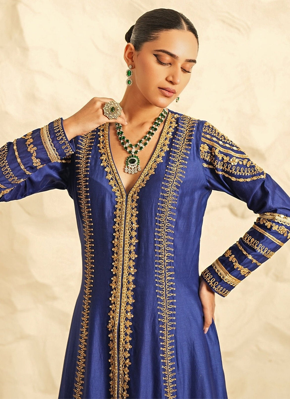 Nidhika Shekhar Royal Blue Chanderi Kurta Lehenga SetFabilicious Fashion