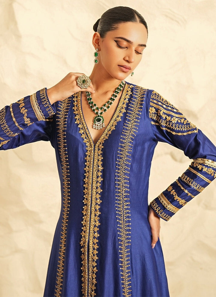 Nidhika Shekhar Royal Blue Chanderi Kurta Lehenga SetFabilicious Fashion