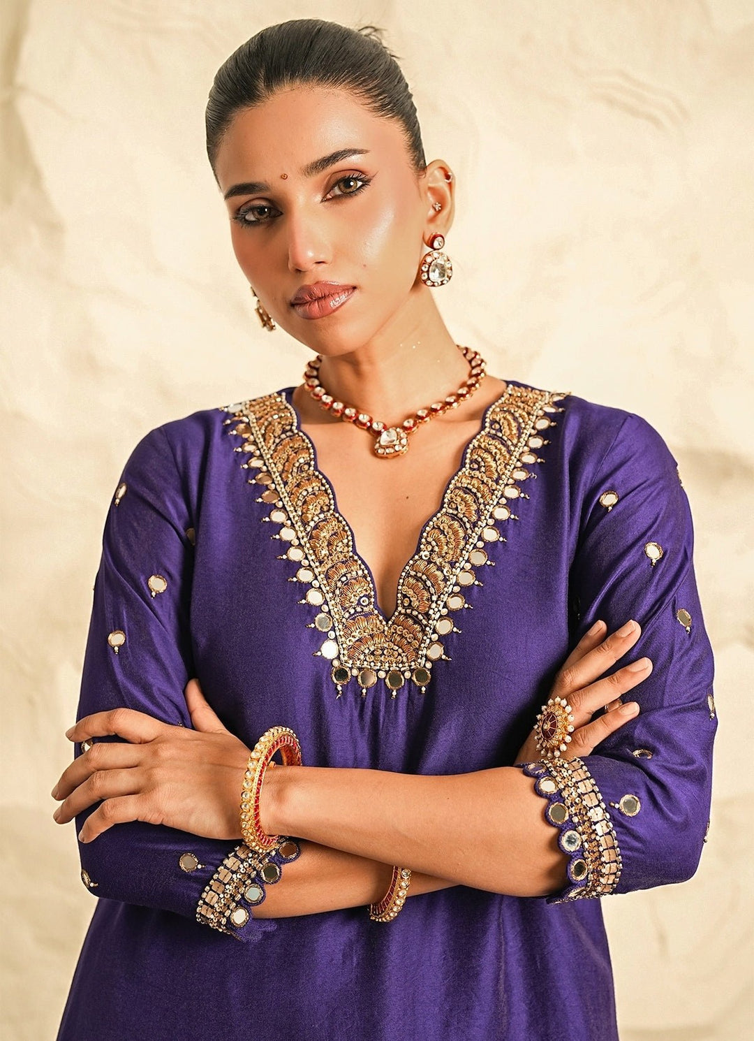 Nidhika Shekhar Royal Blue Chanderi Kurta Pants Set With Pink DupattaFabilicious Fashion