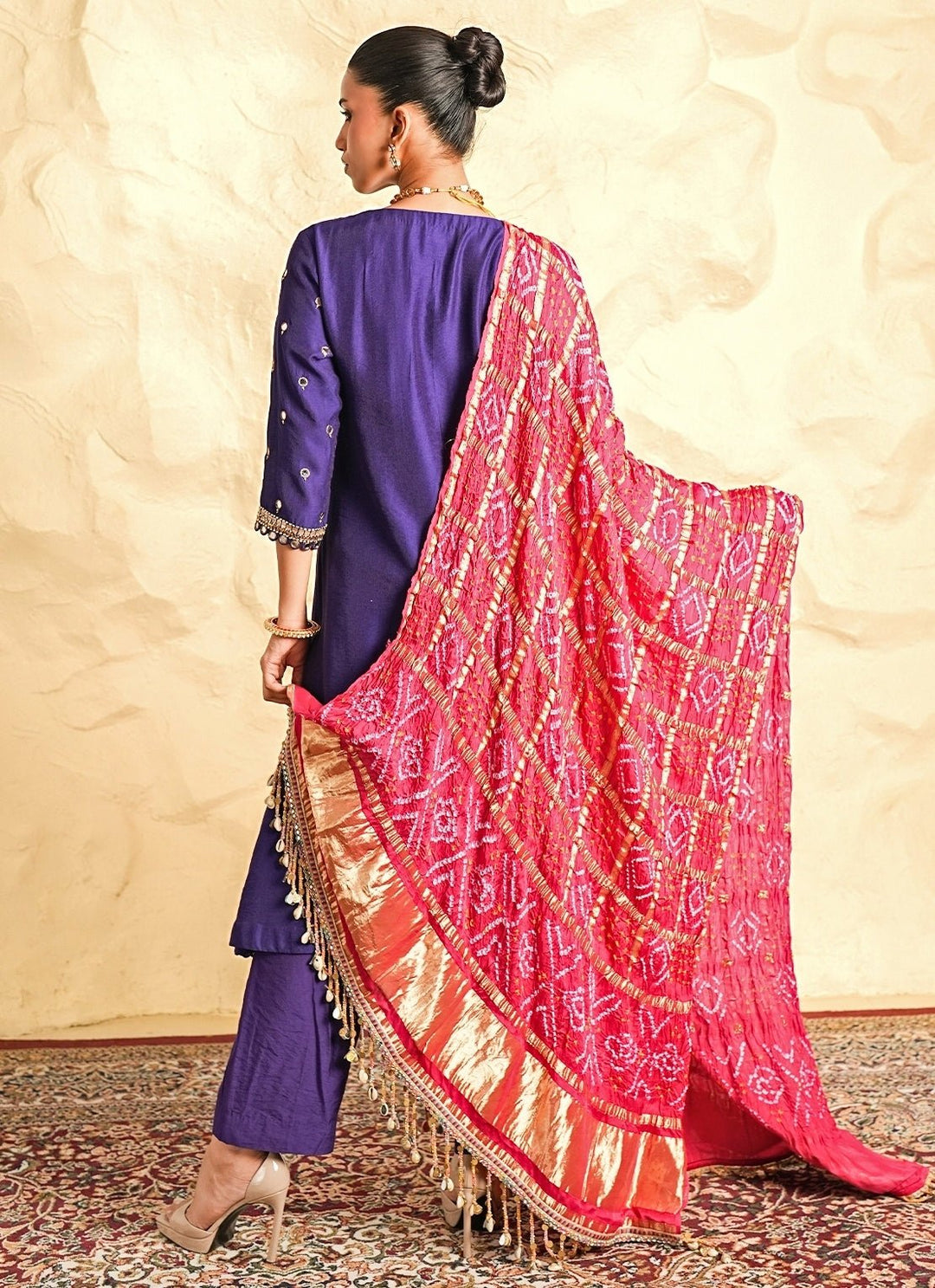 Nidhika Shekhar Royal Blue Chanderi Kurta Pants Set With Pink DupattaFabilicious Fashion