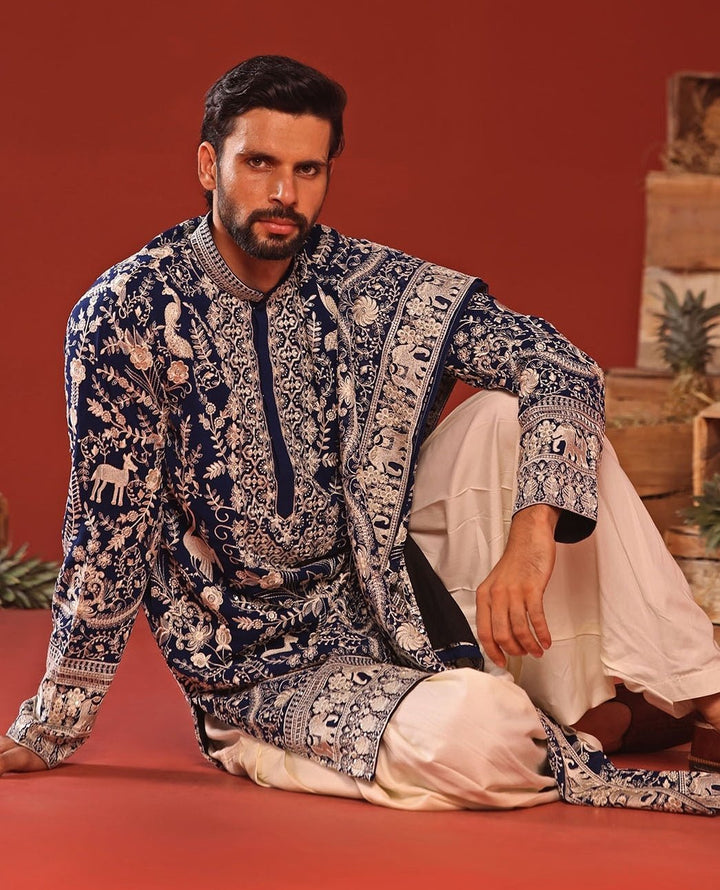 Royal Blue Embroidered Kurta Patiala Pant Set Kalpraag - Fabilicious Fashion