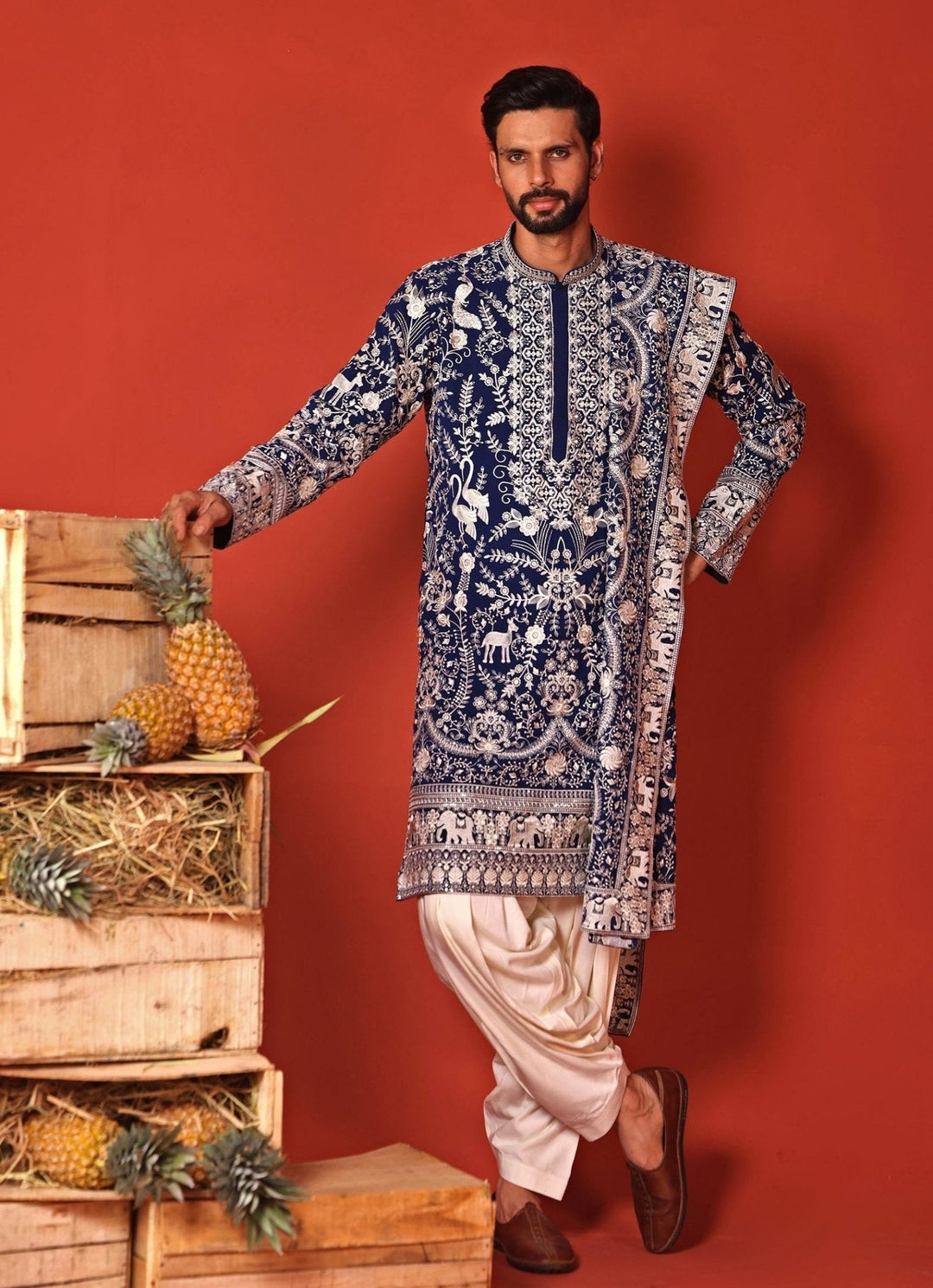 Royal Blue Embroidered Kurta Patiala Pant Set Kalpraag - Fabilicious Fashion