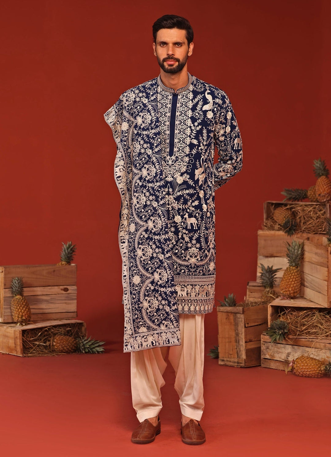 Royal Blue Embroidered Kurta Patiala Pant Set Kalpraag - Fabilicious Fashion