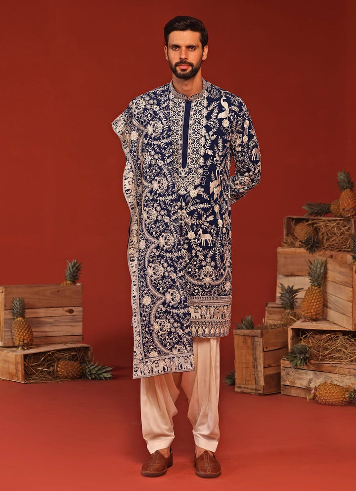 Royal Blue Embroidered Kurta Patiala Pant Set Kalpraag - Fabilicious Fashion