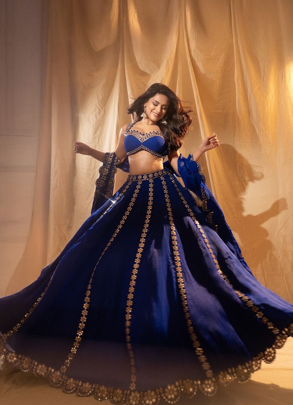 Royal Blue Flower Linear Lehenga Set Vvani by Vani Vats - Fabilicious Fashion