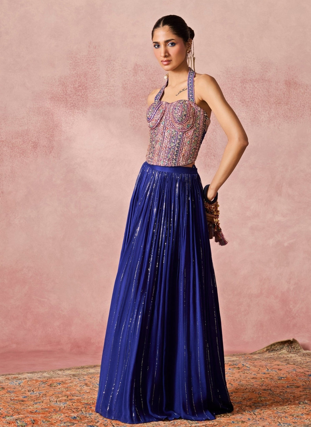 Chamee And Palak Royal Blue Georgette Corset Lehenga SetFabilicious Fashion