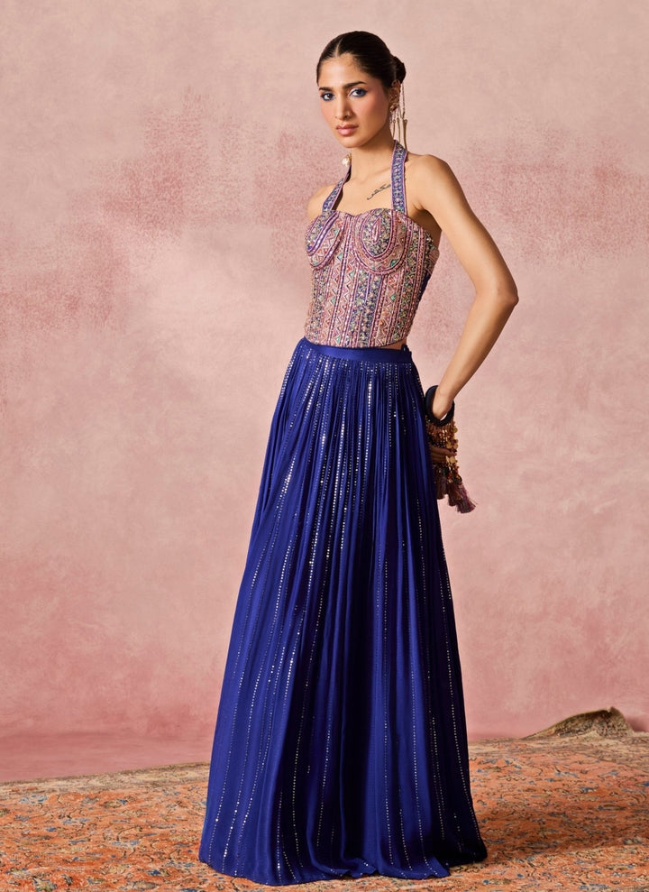 Chamee And Palak Royal Blue Georgette Corset Lehenga SetFabilicious Fashion