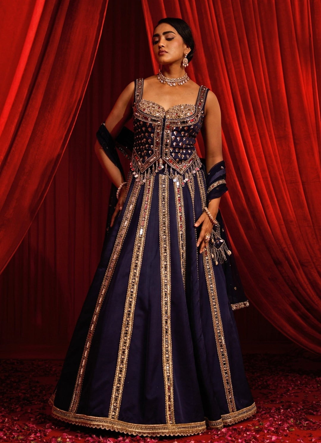Royal Blue Georgette Lehenga With Corset Nidhika Shekhar - Fabilicious Fashion