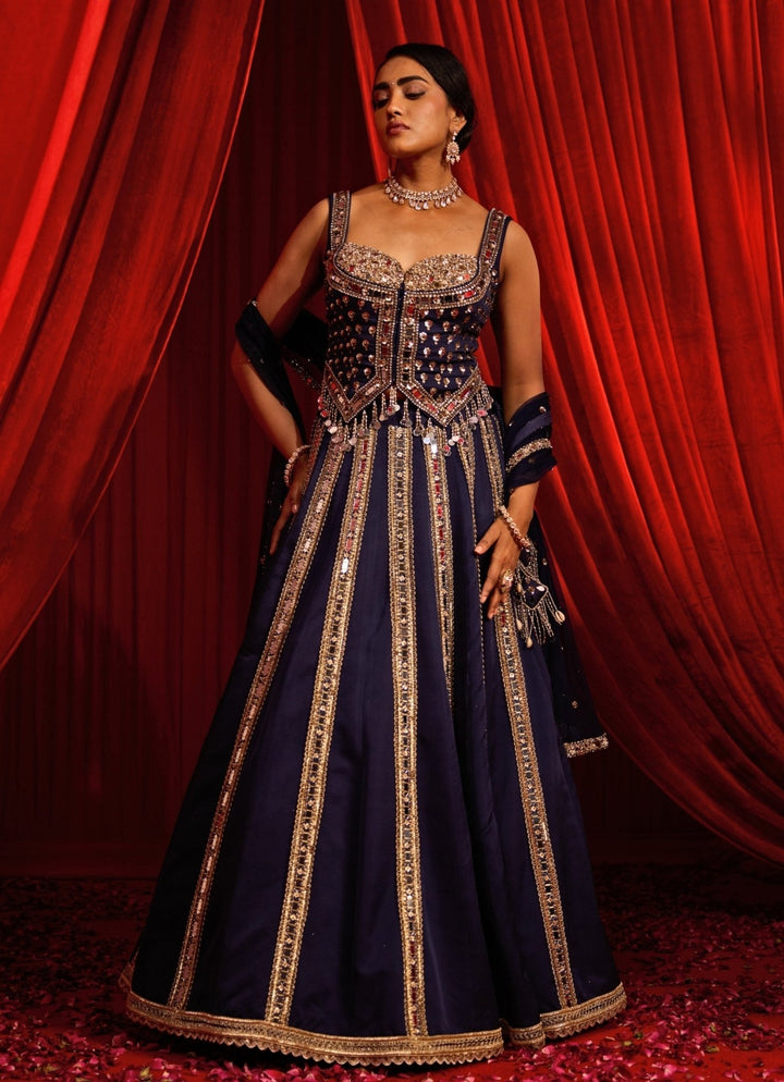 Nidhika Shekhar Royal Blue Georgette Lehenga With CorsetFabilicious Fashion