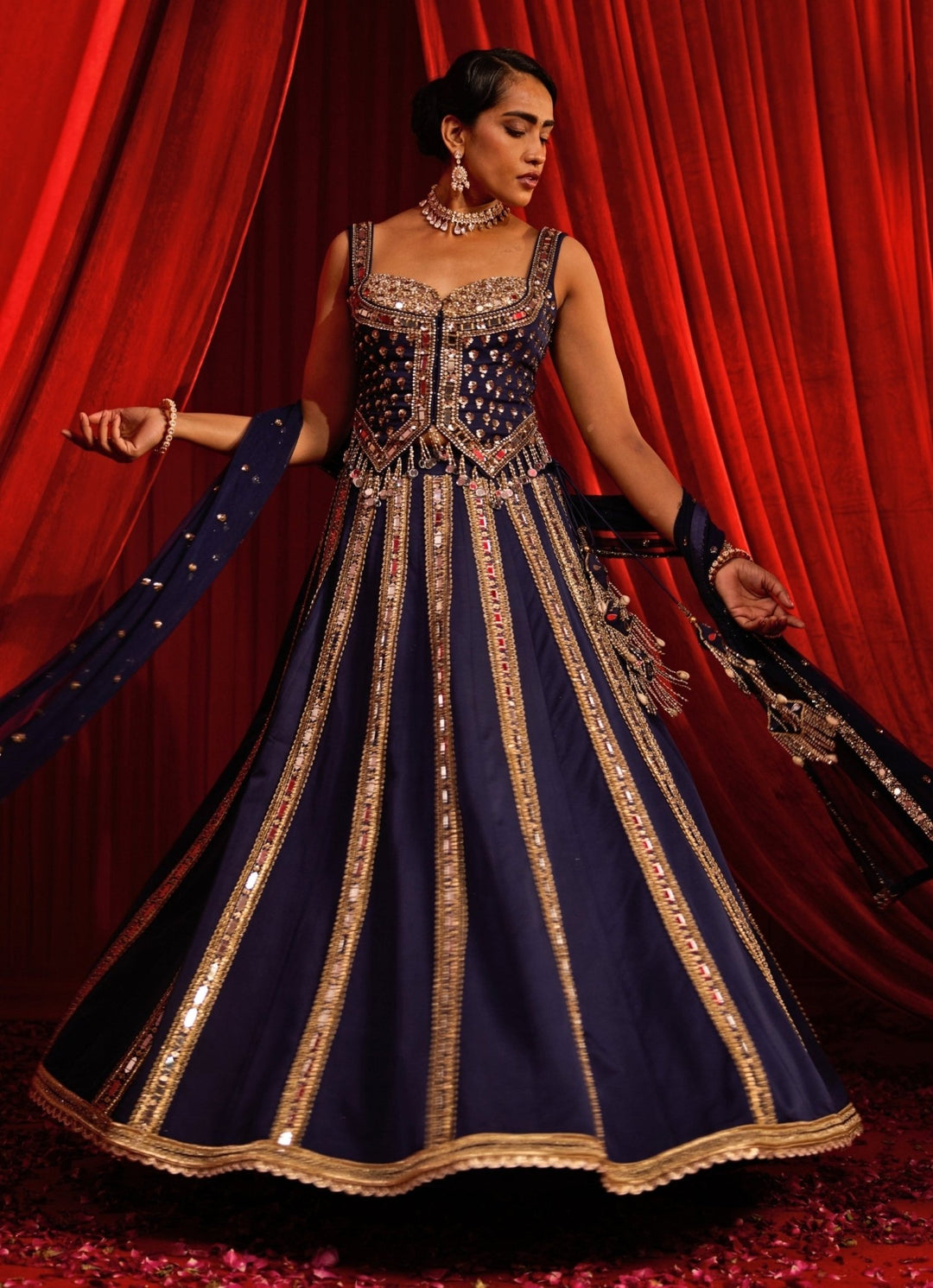 Nidhika Shekhar Royal Blue Georgette Lehenga With CorsetFabilicious Fashion