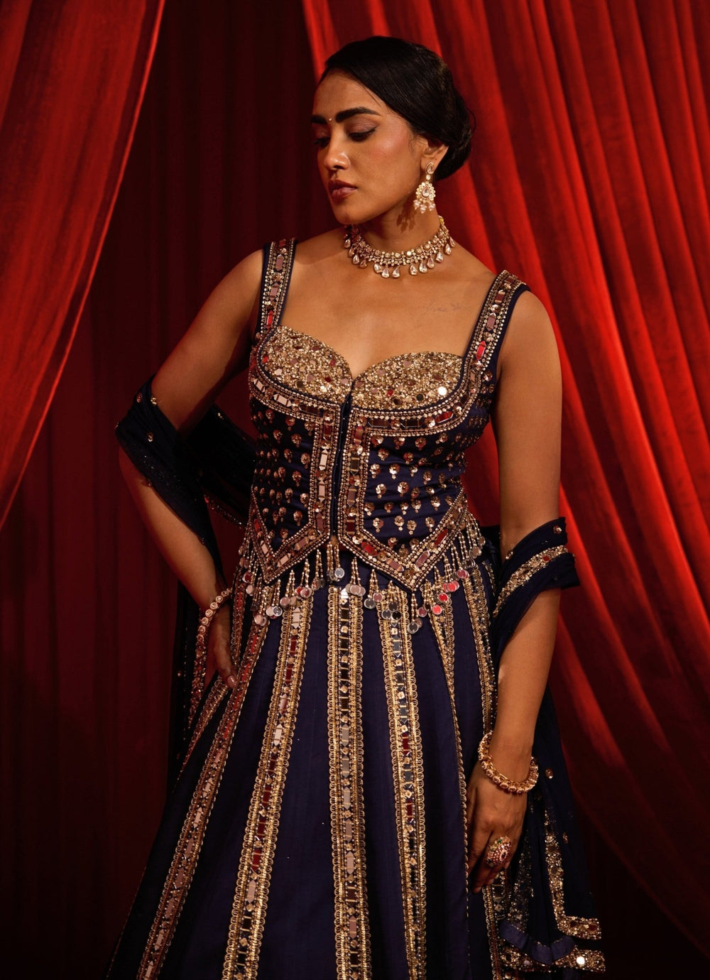 Royal Blue Georgette Lehenga With Corset Nidhika Shekhar - Fabilicious Fashion